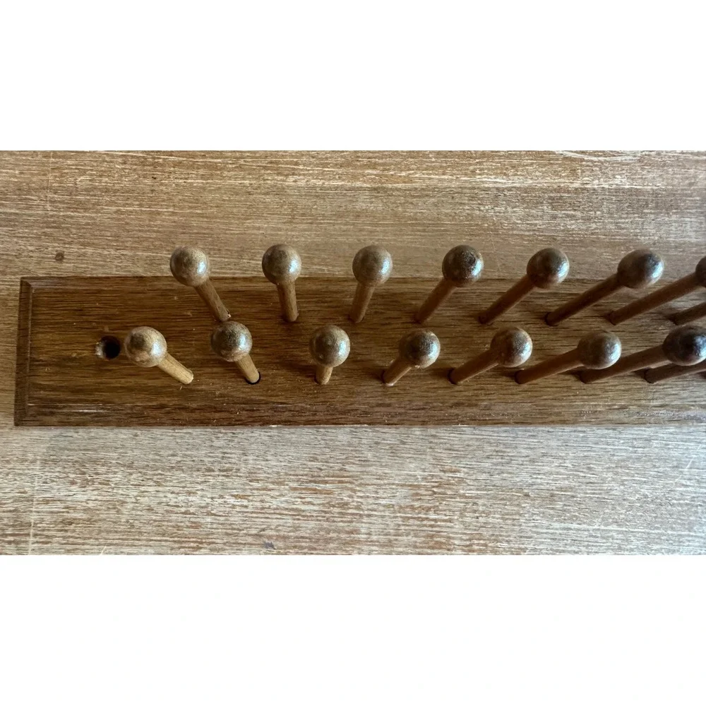Interpur Vintage Wood Wall Rack 28 Peg Tie Jewelry Organizer Brown Mid Century